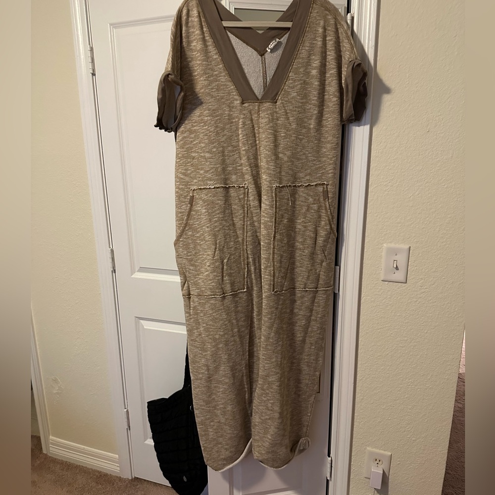 Free People V-Neck Long Sleeve Dress in Brown